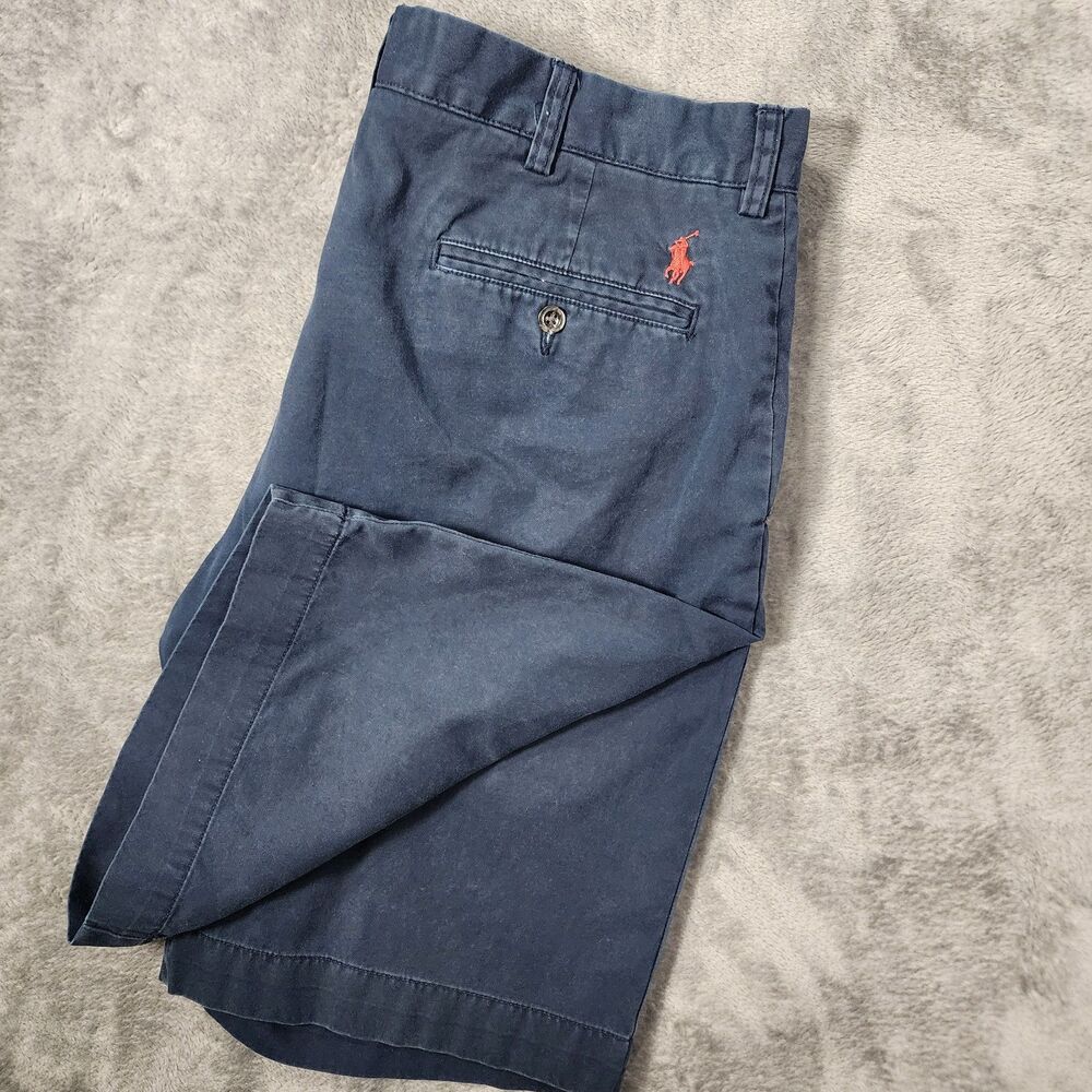 Polo Ralph Lauren Men's 36 Navy Blue Classic Fit Stretch Chino Shorts Red Pony